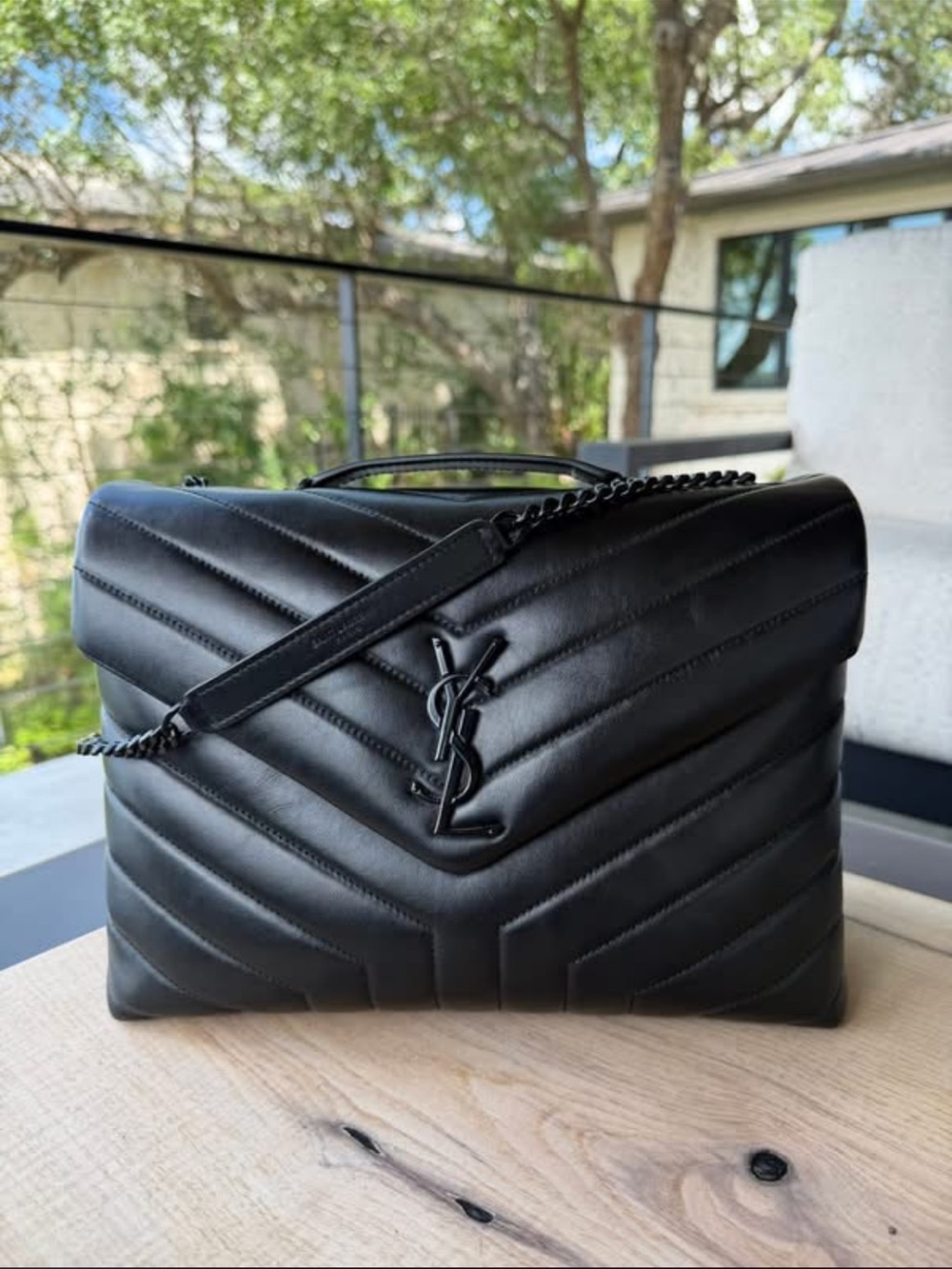Saint Laurent Black Chevron Quilted Leather Shoulder Bag with Dustbag and COA